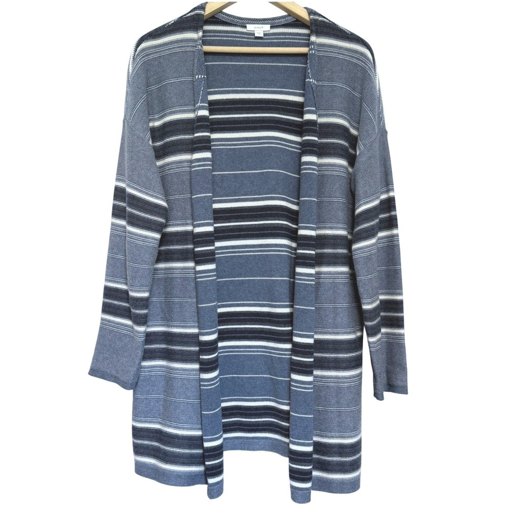 J Jill Pure Jill Cardigan Womens S Blue Striped Open Front Cotton Sweater